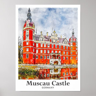 Burg Muscau Deutschland Reisen Wasserfarben Handge Poster