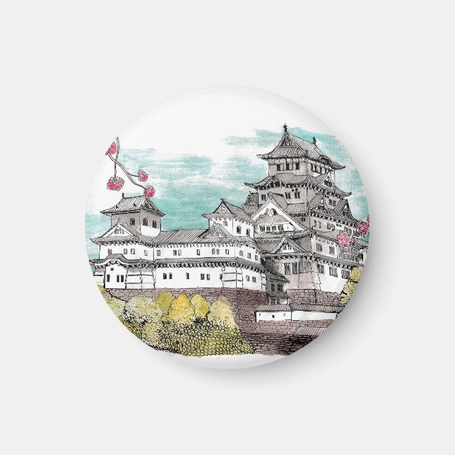 Burg Osaka Japan Aquarelle Illustration Magnet (Vorne)
