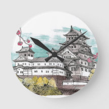 Burg Osaka Japan Aquarelle Illustration
