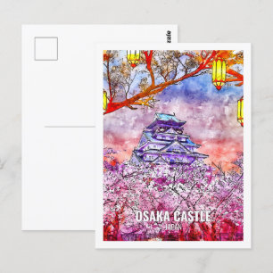 Burg Osaka Japan Berühmter Reiseort Wasserfarbe Postkarte