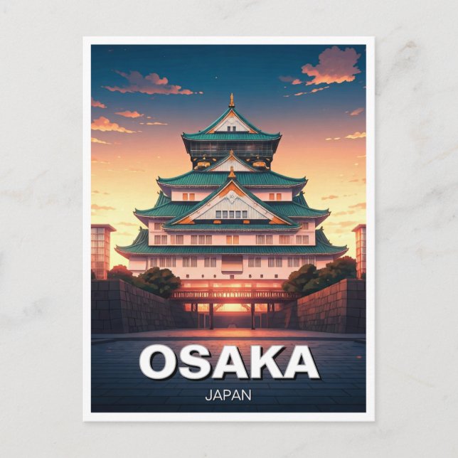 Burg Osaka Japan Sonnenuntergang Postkarte (Vorderseite)