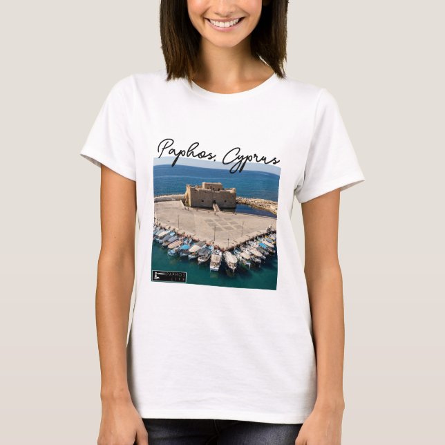 Burg Paphos und Unterschrift T-Shirt (Vorderseite)