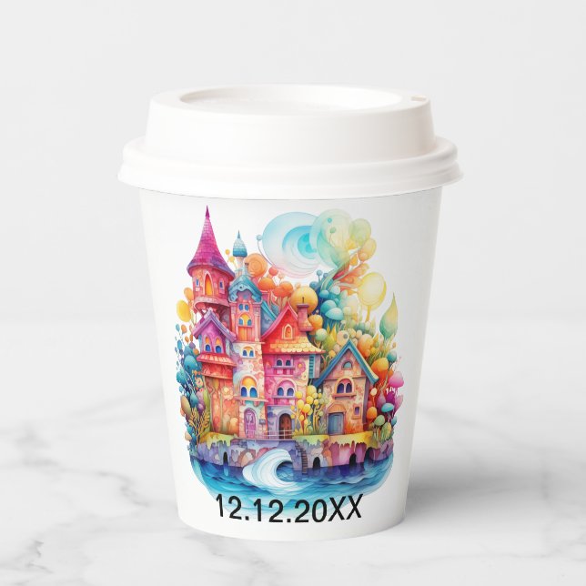 Burg Pink Fairytale Dreamworld Pappbecher (Vorderseite)