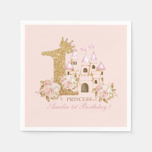 Burg Princess 1. Geburtstag Serviette (Vorderseite)