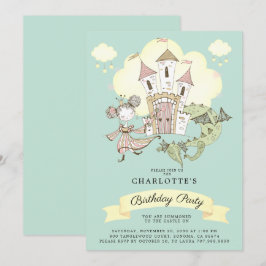 Burg Princess Dragon Girl's Blue Birthday Einladung