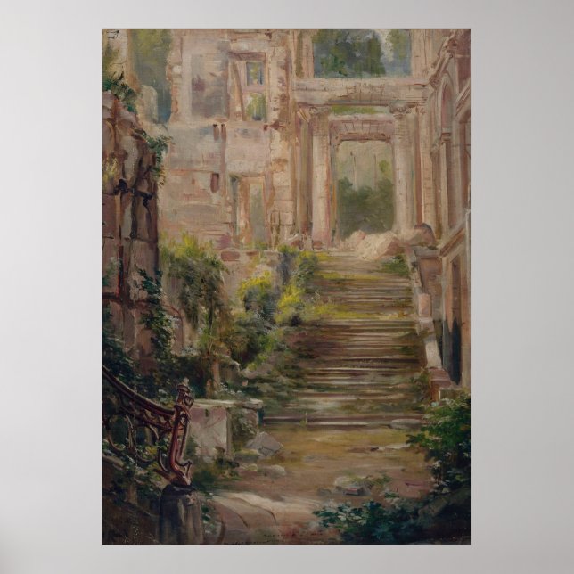 Burg Saint-Cloud Ruins Treppen Poster (Vorne)
