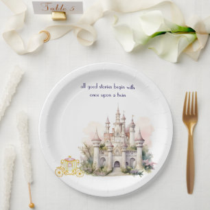 Burg und Carriage Twin Baby Shower Pappteller
