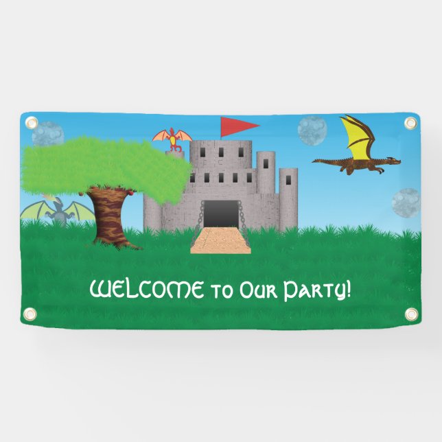 Burg- und Drachen-Mottoparty Banner (Horizontal)