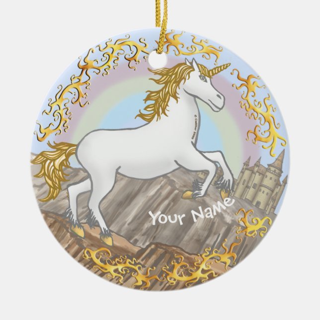 Burg Unicorn Keramik Ornament (Vorne)