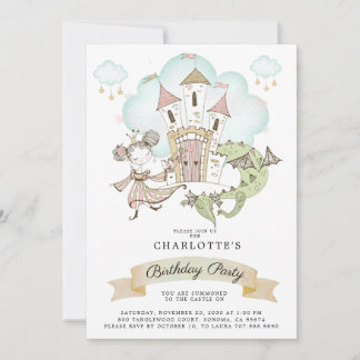 Burg Wasserfarbe Prinzessin Dragon Girl Einladung