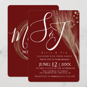 Burgandy Gold Foil Pampas Wedding Suite Einladung