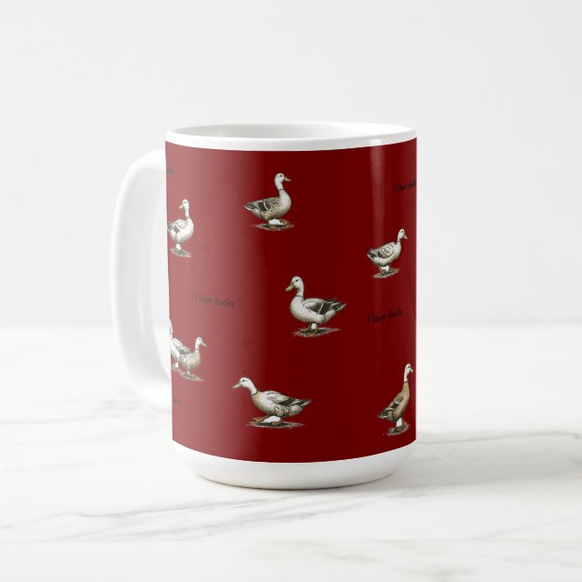 Burgandy I Love Ducks Kaffeetasse (Vorderseite Links)