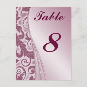 Burgandy Mariage Cartes de table numéros Carte pos