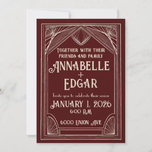 Burgandy und Elfenbeinküste Art Deco Wedding Einladung