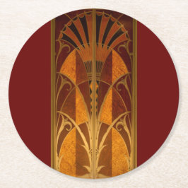 Burgandy und Gold Art Déco Runder Pappuntersetzer