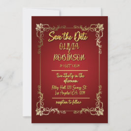 Burgandy und Golden 3D Text Effect Save the Date Einladung