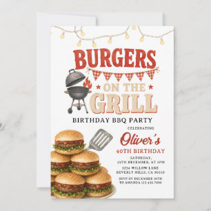Burger auf dem Grill Erwachsener Geburtstag Garten Einladung
