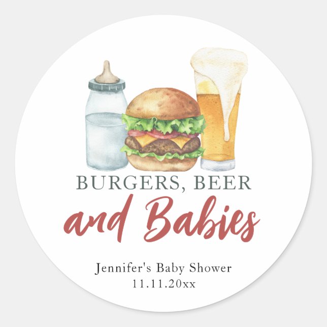 Burger, Bier und Babys - Babydusche Runder Aufkleber (Vorderseite)