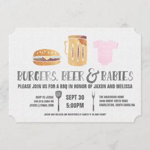 Burger, Bier'n-Babys - rosa Babyparty Einladung