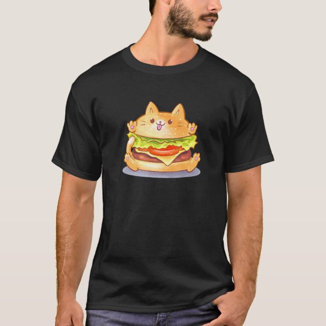 Burger Cat Catburger Niedlich Hamburger Bun Feinsc T-Shirt (Vorderseite)