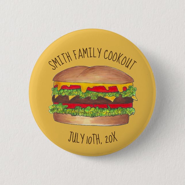 Burger Cheeseburger Wiedersehen Picnic Cookout Par Button (Vorderseite)