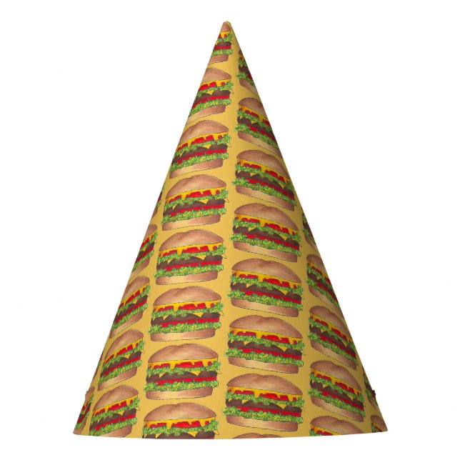 Burger Cheeseburger Wiedersehen Picnic Cookout Par Partyhütchen (Vorderseite)