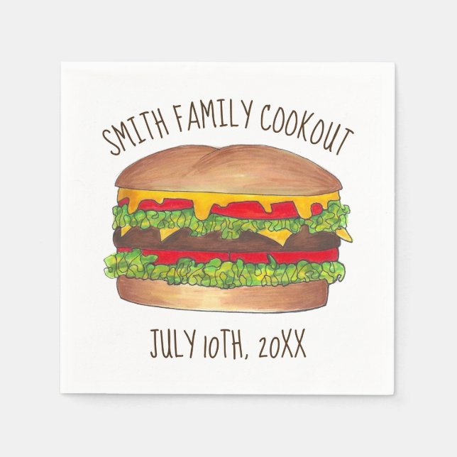 Burger Cheeseburger Wiedersehen Picnic Cookout Par Serviette (Vorderseite)