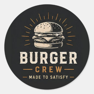 🍔 Burger Crew Fast-Food-Restaurant-Personal Logo Runder Aufkleber