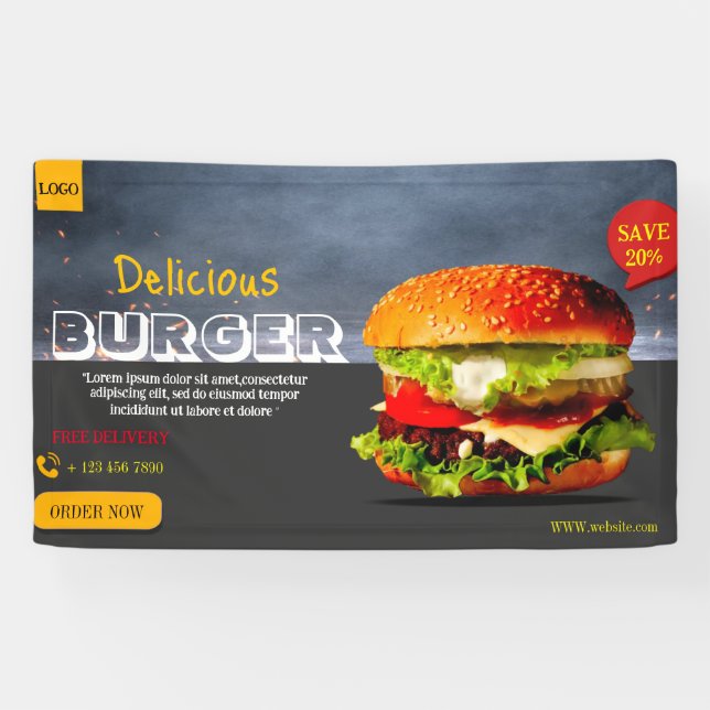 Burger Fast Food Grill Hamburger Party niedlich Banner (Horizontal)