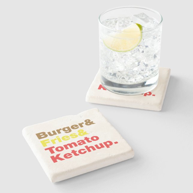 Burger & Fries & Tomato Ketchup. Steinuntersetzer (Seitenansicht)