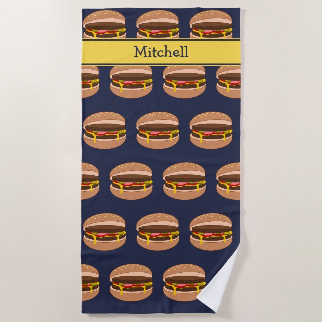 Burger Graphic - Fun Cheeseburger mit Ihrem Namen Strandtuch (Vorderseite)