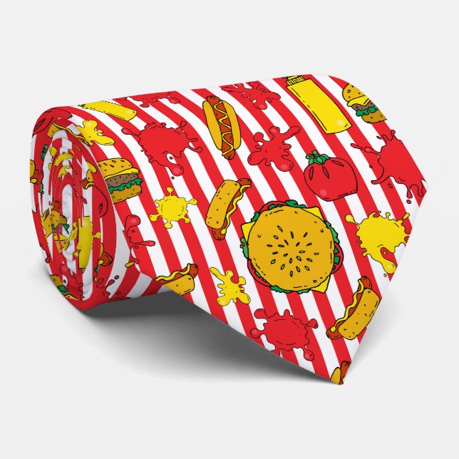 Burger Hot Dog Condition Diner Food Gemustert Krawatte (Gerollt)