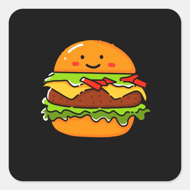 Burger Illustration Quadratischer Aufkleber (Vorderseite)