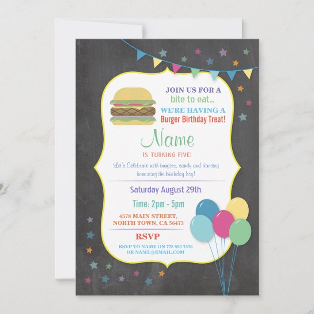 Burger Invitations Anniversaire Enfant's Party Cha (Devant)
