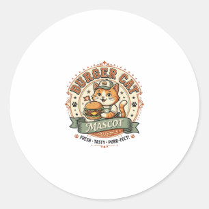 Burger-Katzen-Maskottchen Katze Fast-Food-Maskottc Runder Aufkleber