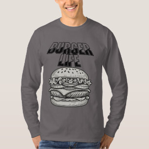 Burger Life T - Shirt - Retro Line Art Cheeseburge