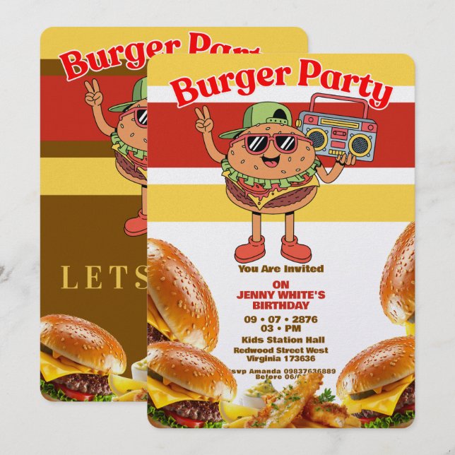 Burger Party Themed Invitation Einladung (Vorne/Hinten)