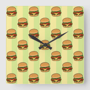 Burger Pattern Quadratische Wanduhr