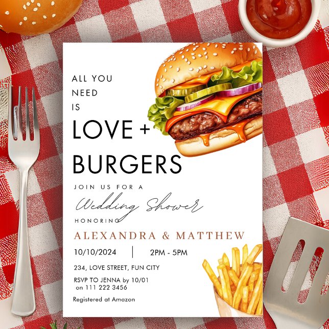 Burger Picnic GRILLEN Polterabend Einladung (Burger Picnic BBQ Wedding Shower Invitation)