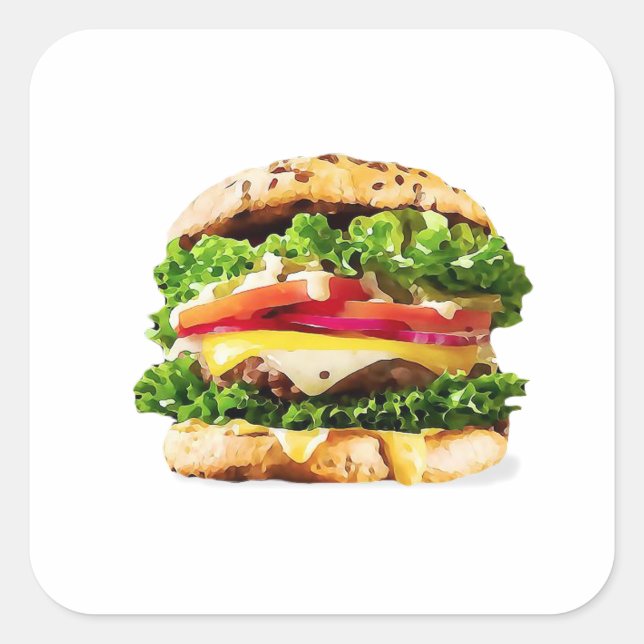 Burger Quadratischer Aufkleber (Vorderseite)