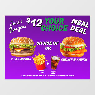 Burger-Restaurant-Menü-Angebot Promo anpassen Fensteraufkleber