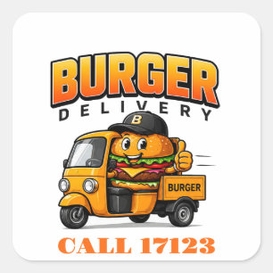 🍔 Burger-Restaurant-Personal Lieferteam 🍔 Quadratischer Aufkleber