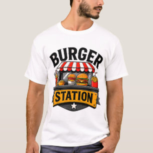 🍔 Burger Station Kreatives Restaurant-Crew-Unifor T-Shirt