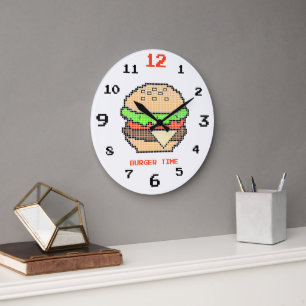 Burger Time – Pixel-Art-Design Große Wanduhr