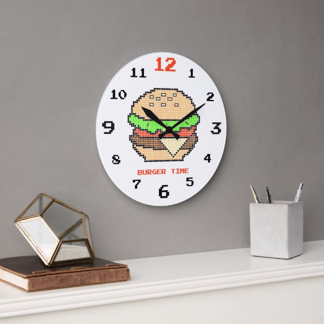 Burger Time – Pixel-Art-Design Große Wanduhr (Büro)