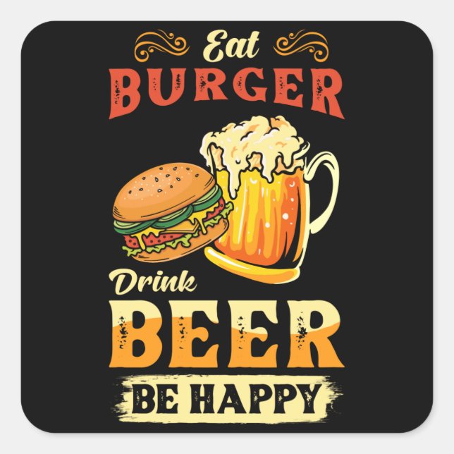 Burger und Bier Quadratischer Aufkleber (Vorderseite)