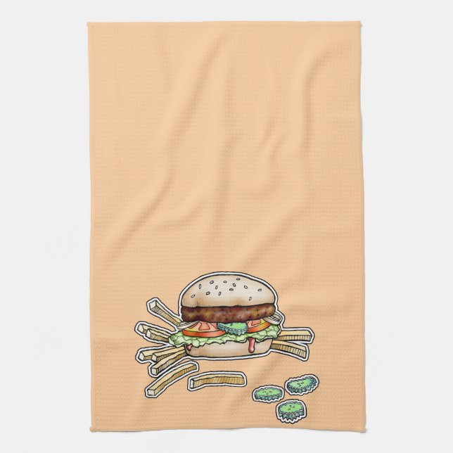 BURGER UND FRIES KÜCHE TOWEL HANDTUCH (Vertikal)