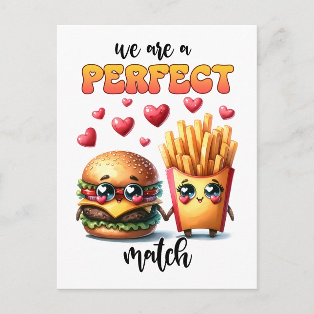 Burger und Fries Punny Valentine Postkarte (Vorderseite)