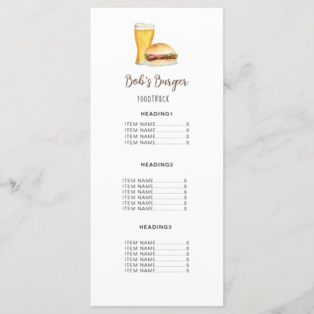 Burgerrestaurant/ Speisekarte Menükarte (Vorderseite)