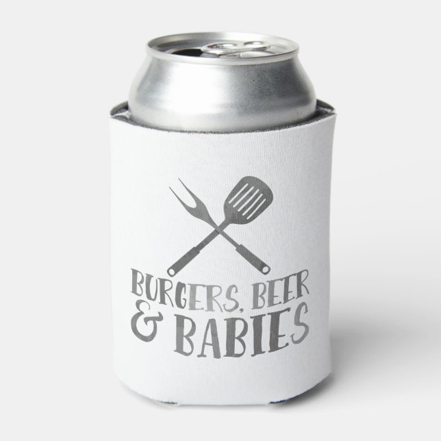 Burgers, Beer und Babies GRILLEN Baby Shower Dosenkühler (Kanne Vorderseite)